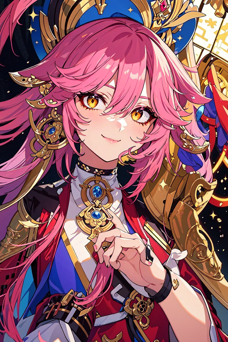 official, Yae Miko, pink hair, (masterpiece, best quality, ultra-detailed, highres), ((solo)), (zentangle, mandala, tangle, entangle:0.6),perfect face, sidelighting, lustrous skin,(bloom), (shine), lighting, ray tracing, sci-fi,1boy, male focus, yellow eyes, depth_of_field,very detailed background, highly detailed background, Masterpiece, Ultra detailed, great composition,Dynamic angle,extremely delicate and beautiful,(Highest picture quality), (Master's work), extreme light and shadow, masterpiece, rich in detail, (highest quality), (masterpiece), (detailed eyes), (beautiful) detailed,beautiful detailed eyes, upper body, (extremely detailed CG unity 8k wallpaper),(masterpiece), (best quality), (ultra-detailed), (best illustration),(best shadow),perfect lighting , perfect anatomy , vivid colors, (masterpiece), (Genshin Impact), water splash, city background, glitter dust