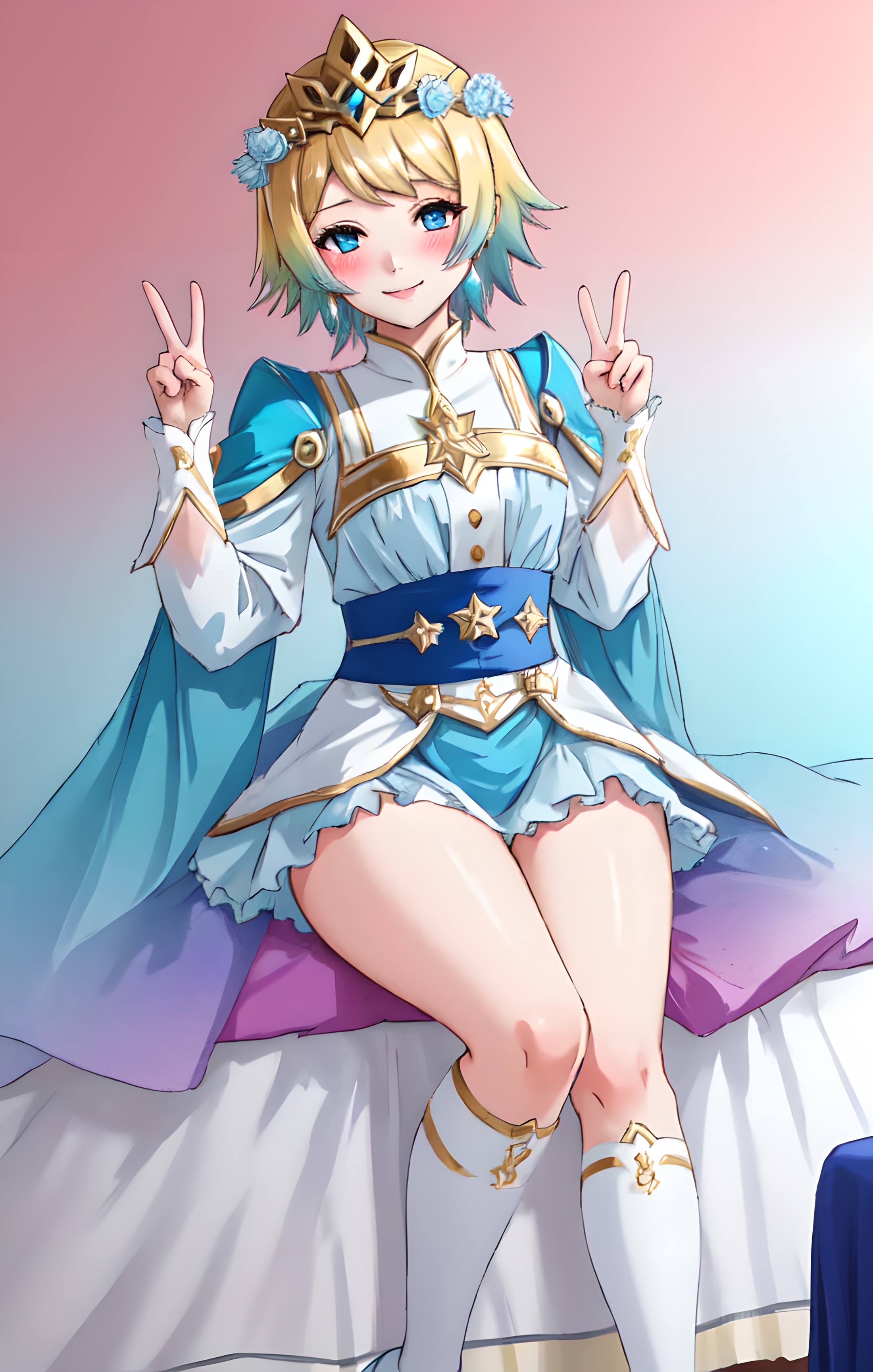 <lora:fjorm-10:0.8>, fjorm fe, 1girl, solo, looking at viewer, blush, bedroom background, seductive smile, thick thighs, b...