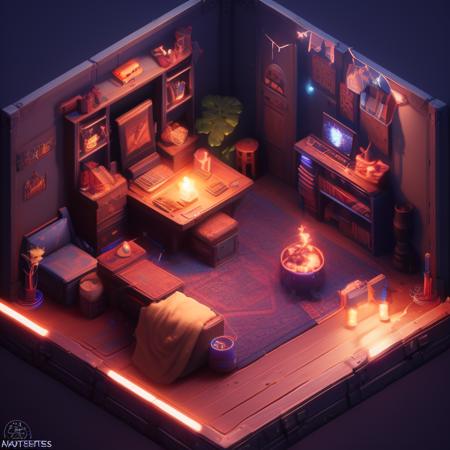 0xisometric, gaming room, computer, dark LED,