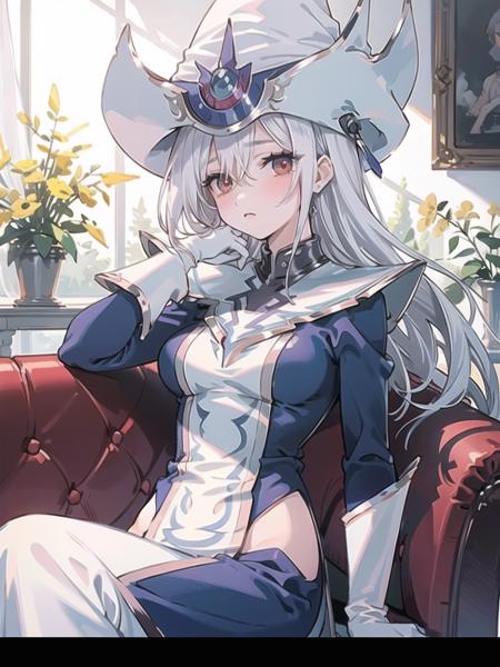 silent magician, masterpiece, illustration, view straight on, 8k, best quality,
(an extramely delicate and beautiful girl:1.2), white hair, red eyes, (delicated face), ((sitting on the sofa)), sole, light blush,
relax,
indoors, detailed living room, warm sunlight, shiny, flower, (genista \(flower\)), Amazing,
<lora:silent magician:0.85>,