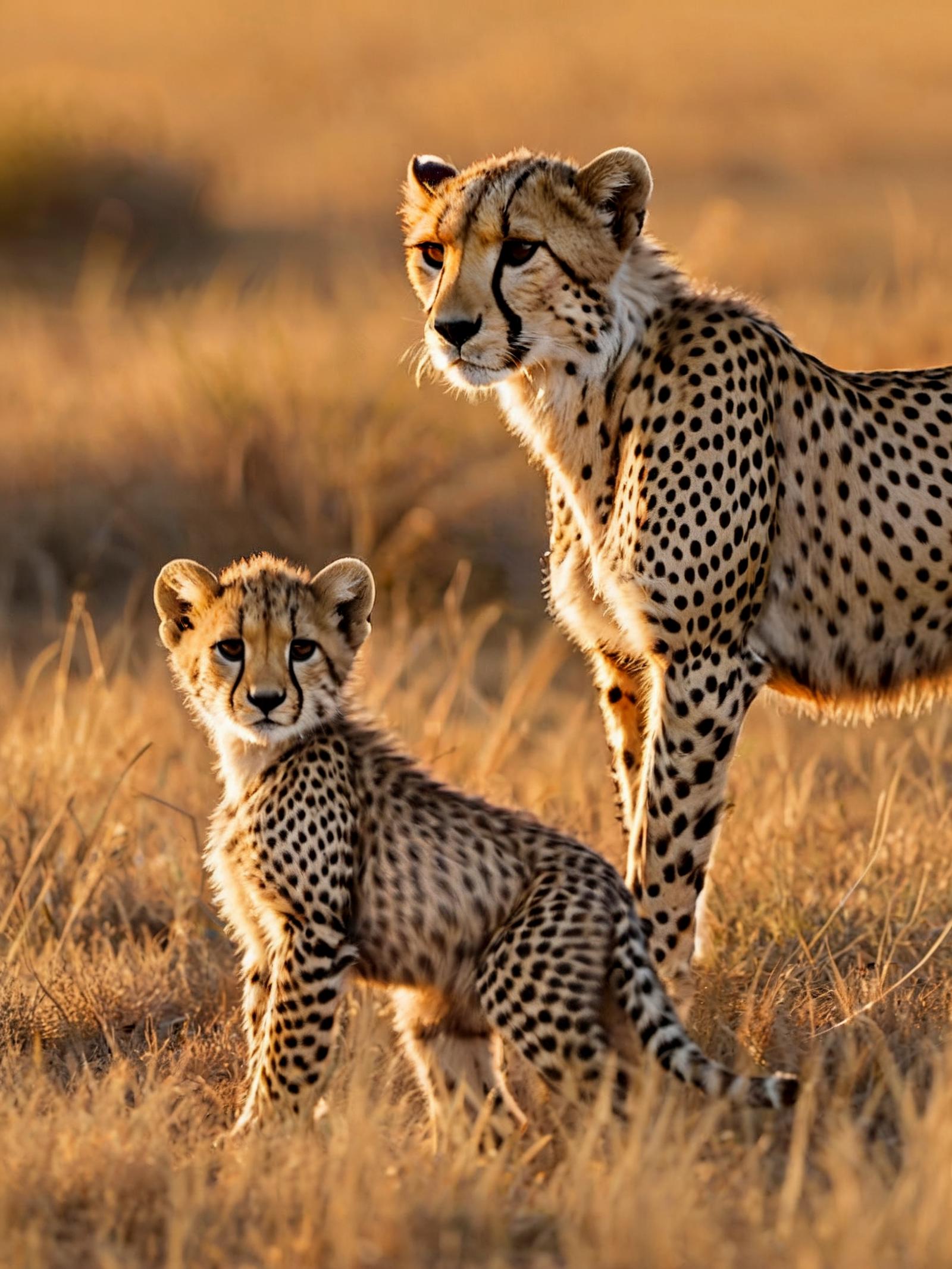 Two Cheetahs Standing Together in a Field