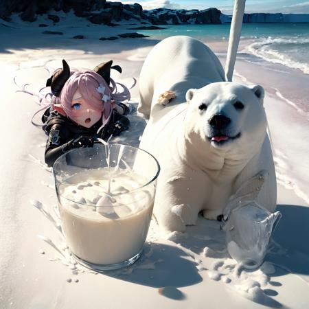 masterpiece, best quality, highly detailed, dangerous milk, <lora:dangerous milk:0.5>

AND <lora:NarmayaLoRa:1> 1girl, blue eyes, winter attire, running for her life, snowy landscape, towering icebergs, chilling wind, fear-stricken expression, adrenaline pumping, desperate escape, suspenseful atmosphere, heart-pounding chase, survival instincts kicking in

AND a polar bear <lora:werewolf_v0.2:1> chase, bite <lora:volibearV1:0.2>