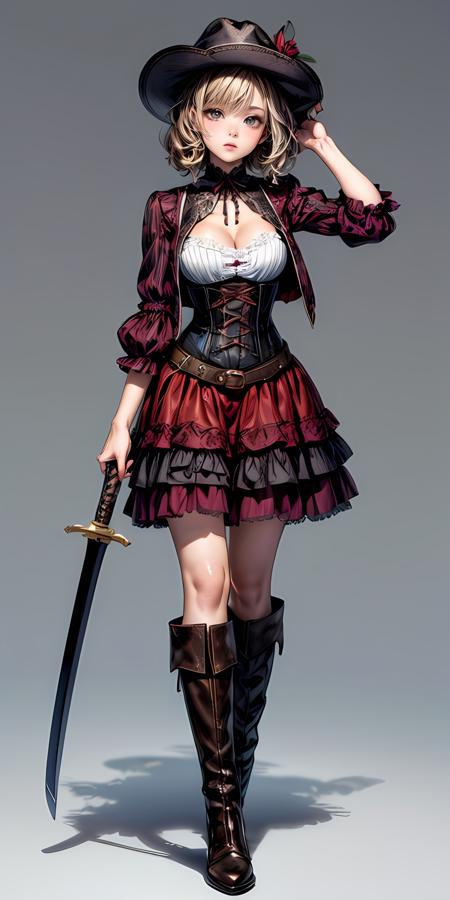 jyojifuku, hat, boots, corset, belt knife weapon