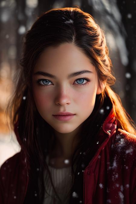 masterpiece, best quality, (((photographic, photo, photogenic))), (((half-body photography)), (detailed face, detailed nose) 30 years old woman embedding:Kristen_Kreuk-1-4400, ((hips)), ((looking at viewer)), long hair, (warm winter dress), jacket, winter scene, snow, camera f1.6 lens, rich colors, hyper realistic, lifelike texture, dramatic lighting