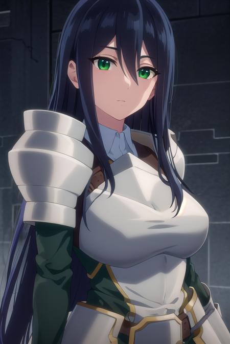 theodoradephilo, <lora:theodora dephilo s1-lora-nochekaiser:1>,
theodora dephilo, long hair, black hair, hair between eyes, very long hair, (green eyes:1.3),
BREAK gloves, black gloves, belt, fingerless gloves, armor, shoulder armor, breastplate,
BREAK outdoors,
BREAK looking at viewer, (cowboy shot:1.5),
BREAK <lyco:GoodHands-beta2:1>, (masterpiece:1.2), best quality, high resolution, unity 8k wallpaper, (illustration:0.8), (beautiful detailed eyes:1.6), extremely detailed face, perfect lighting, extremely detailed CG, (perfect hands, perfect anatomy),