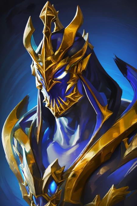 close up,portrait,zed,warrior mask, victorian room,night, blue background,   <lora:Brush_V2:1>  <lora:ZedGS:1>