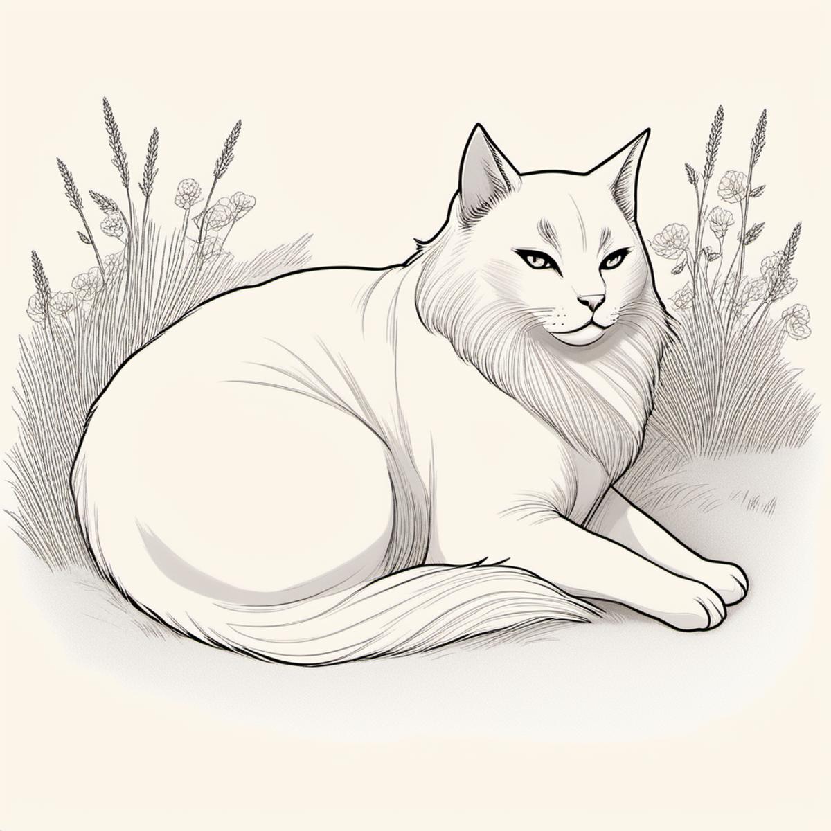 jsbw style,a fat cat lying in grass