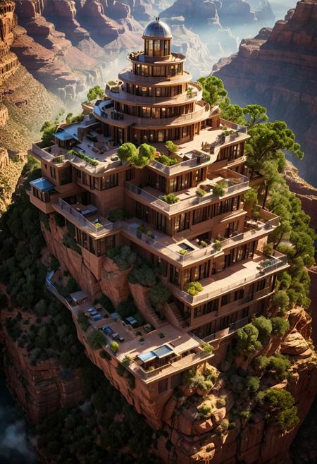 (The colonial city of the future, in the mist-filled Grand Canyon, on an unknown Earth-like planet, 2 moon on sky, Spaceship flight connects colonies:1.3), (Richard Meier:1.2), (Mario Botta:1.3), (avant-garde, future, reality, science fiction, photorealistic), (modern architecture:1.2), 
(Large Files, Ultra Realistic, 8K, 16k, FHD, HD, VFX, Perfect, Photography, composition, Architecture Sales Photography, Architecture Competition, Ultra High Resolution, Cinematography, High Resolution Image:1.1), (dramatic lighting, direct sunlight, ray tracing, clear shadow:1.2),  (real landscape:1.1), (blurred background:1.0), (urban background, more_details) ,
great lighting, clear, hillscastel, treehouse