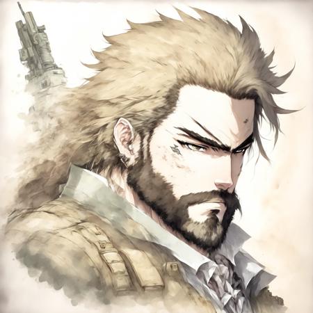 anime, drawing of legendary big boss from metal gear solid (BigBossInk style:1)  <lora:djzBigBossInk:0.8>