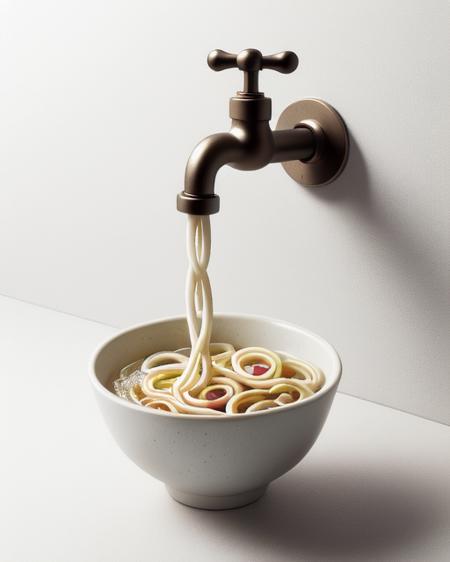 <lora:served_from_sink_faucet_v1:0.5>, white background, food, bowl, food focus, what, still life, sink, faucet, no humans, reflection, white udon