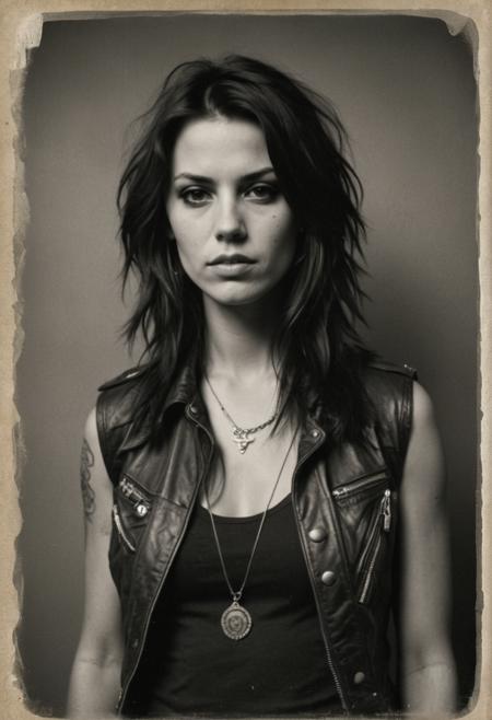 desaturated, realism, epic world, brutal rocker chick, faded film, (desaturated old photo), award winner art, 35mm photo, grainy, vignette, (vintage), lomography, stained, highly detailed, found footage, highly detailed, volumetric, dramatic lighting <lora:detailed_hands:0.8> <lora:Old_Photo_XL_V1:0.2>