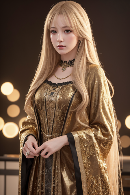 high quality, best quality, photo-realistic, raw-photo, realistic, ultra realistic 8k cg, ultra-detailed, High definition, masterpiece, 1girl, long hair, gold hair, full-lenght body shot,  intricate details, detailed texture, finely detailed,