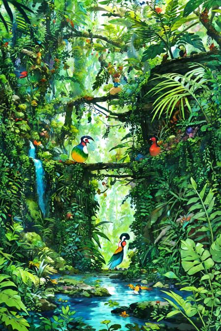 <lora:style-1-v4-200:0.8>,girl,soloo,A lush, tropical rainforest pulsed with life, the vibrant flora and fauna creating a symphony of colors and sounds., viewfinder, pigeon toed