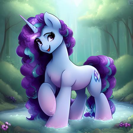 <lora:PonyV4Misty:0.9>, <lora:PonyV4MistyV1:0.9>,misty brightdawn, curly purple and green mane, purple hooves, mauve stomach, mauve hooves