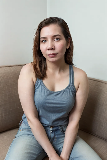 a photo of a 1girl,Vherna-500, half  body shot, wearing  jeans and tank top , natural eyes, natural hands, detailed, posing in a modern condo in Los Angeles 
 <lora:Hand v3 SD1.5:0.75> <lora:polyhedron_all_eyes:0.35>