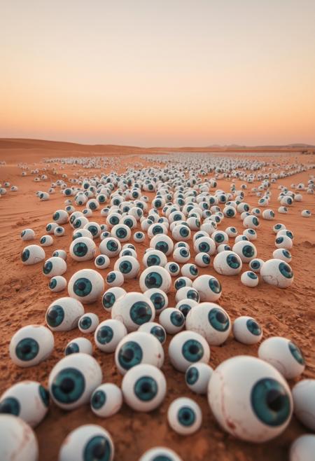 photo of a endless number of eyeballs in the desert