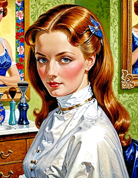 Painting, 1960'S Stunning Woman, Barber, portrait art by Eleanor Fortescue-Brickdale