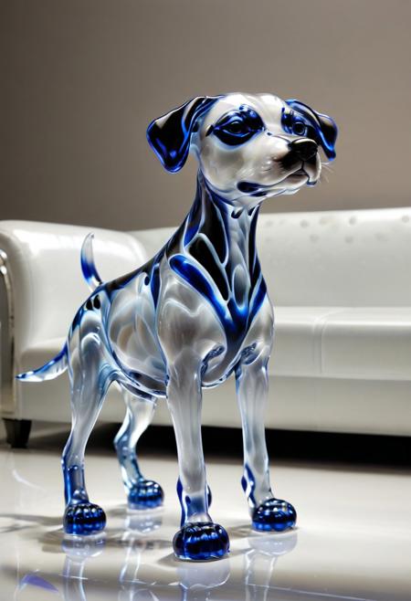 murano_glass_style, (livingroom:2), (dog murano_glass_style:2). (indoors:1.6), (large room:1.2).