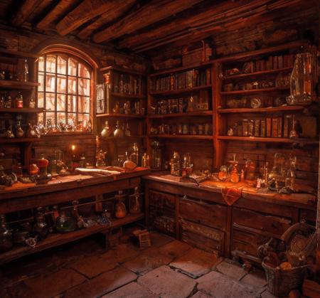 (masterpiece:1.2), (best quality,:1.2), 8k, HDR, ultra detailed, ((photorealistic)), perfect anatomy, professional light, cinematic lighting, fashion photography, ambient lighting,<lora:detail_slider_v4:3>, a medieval alchemist laboratory, a cauldron, books, bootles, shelves, FantInt, ((perfect hands)), <lora:FantasyInteriors-10:0.8>, epiCPhoto