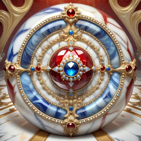 very aesthetic, very absurdres, very masterpiece, artistic, symmetrical, photo realistic, hdr, jewel, glass. made of marble, colour gold white blue red. gold background