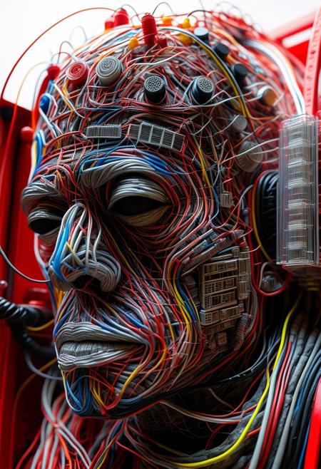 end_tripwire_morph, (close up:1.8), photo, photo_realistic, (firetruck made of cables with wires and neon:1.6), neon, wires, made of wires, cables, outlined with wires and neon, neon outlines, wire sculpture, neon wire sculpture.