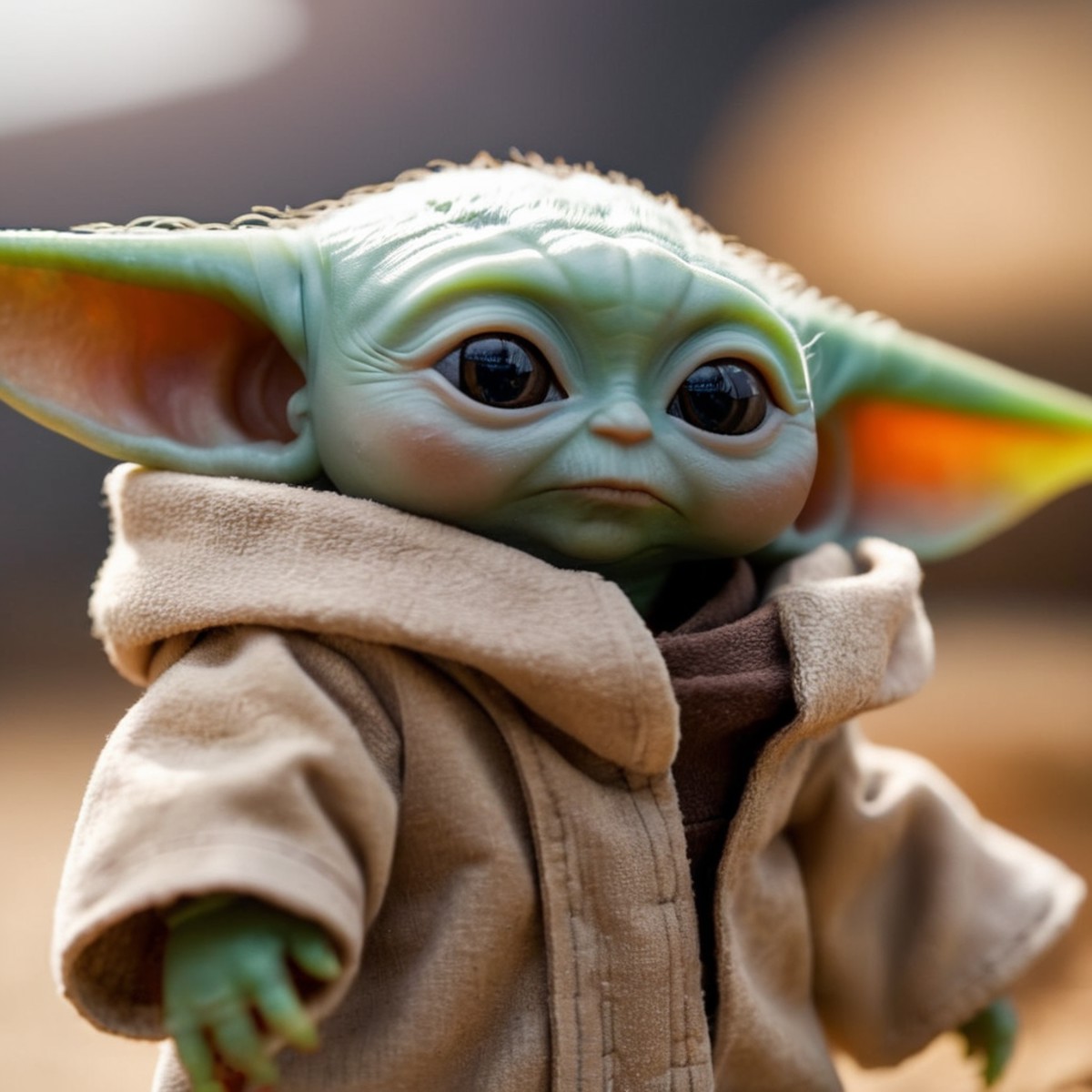 cinematic film still of  <lora:Grogu:1>
Grogu a baby yoda doll is posed for a picture in star wars universe, shallow depth...