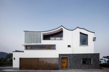 zhuai_rural architecture, new chinese style, white wall black tile, residential group front view, perspective, residential group, no humans, house, outdoors, scenery, tree, grass, sky, building, day, mountain, window, nature,
best quality, realistic, photorealistic,ultra detailed,8K,High quality texture,intricate details,detailed texture,finely detailed,
RAW photo, photo of building, (high detailed skin:1.2),  uhd, dslr, soft lighting, high quality, film grain, Fujifilm XT3
 <lora:rural architecture_v1.0-000016:1>