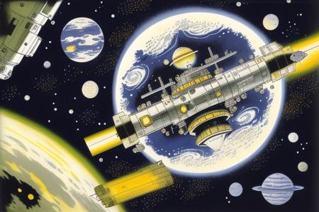 a children's book illustration of a space station by  youwillgotothemoon3
trending on artstation,award winning,highly detailed,intricate,masterpiece,best quality,