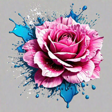Rose flower, splash arts, aesthetic for Tshirt design, highly detailed --auto