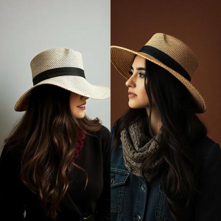 same beautiful woman in different hats