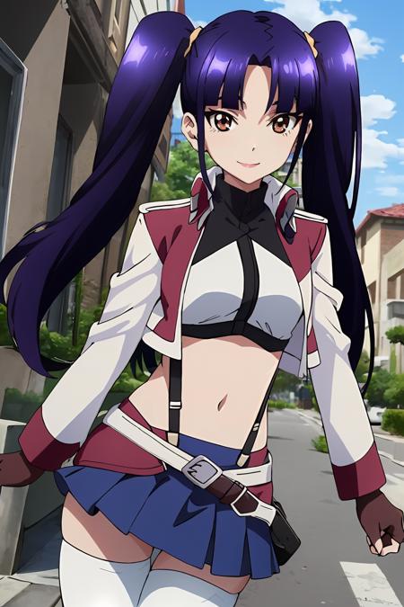 <lora:è¨èäº1V:0.8>,è¨èäº,1girl,solo,twintails,long hair,brown eyes,purple hair,blue hair,
white thighhighs,gloves,fingerless gloves,zettai ryouiki,miniskirt,skirt,midriff,navel,white jacket,crop top,cropped jacket,long sleeves,suspenders,, Exquisite visuals, high-definition,masterpiece,best quality,