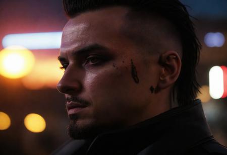 dark and gloomy 8k photo, cyberpunk saloon, action shot, sunset, detailed, detailed face, (vibrant, photo realistic, realistic, dramatic, dark, sharp focus, 8k)