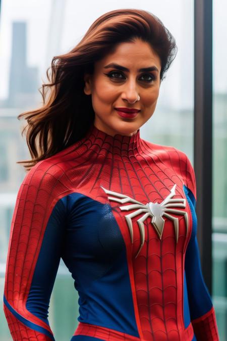 <lora:Kareena_Kapoor_V1:1> woman wearing spiderman costume,
8k, uhd, high quality,