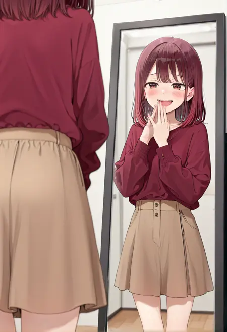 Looking at Mirror (Out of Frame) 鏡を見る(本人は枠外)