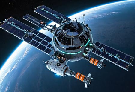 a docking space station in details <lora:Biolumins:0.6>