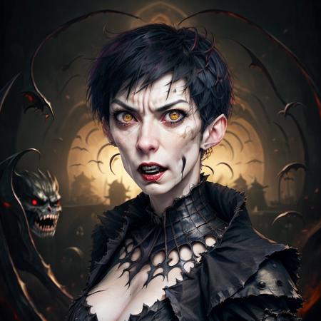 <lora:MarketaPekarova:1>, Portrait of female (MarketaPekarova:1.2) as vampire, fangs, angry