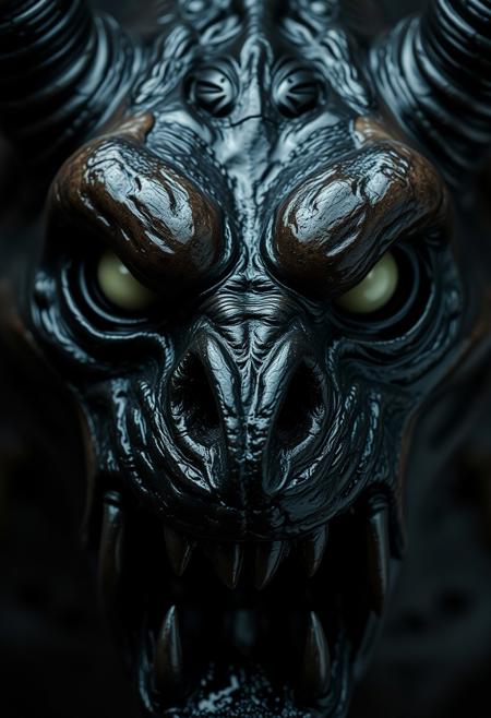 super close up shot of an underworld beast, small white zombie eyes, hyper realistic, ultra detailed, translucent oiled skin, black skin