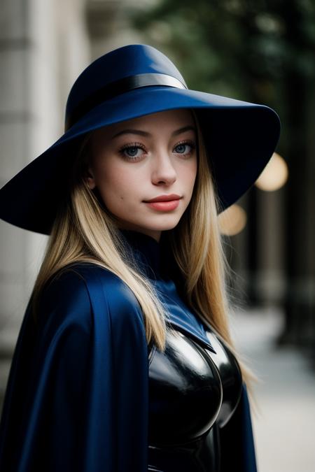 photo of (sophd1am0nd-135:0.99), a beautiful woman, perfect blonde hair, (smiling), (modern photo, Dark Blue cape), 24mm, (analog, cinematic, film grain:1.3), (dungeon:1.2), detailed eyes, (seductive pose), (epicPhoto), (looking at viewer), jewelry, (cinematic shot:1.3), PA7_Portrait-MCU