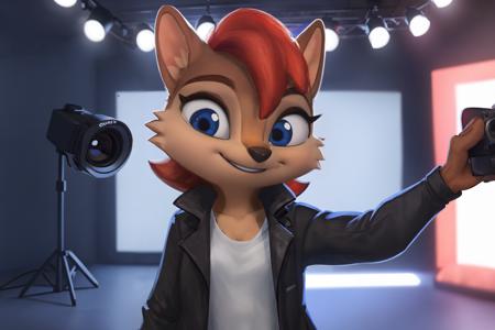 (by qupostuv35:1.0), (by siroc:0.8), ((looks at the camera)), smile,
female, (Detailed face), (solo:1.1), (sally acorn:1.0), (more details, detailed background:1.1), lush eyelashes, jacket, in the photo studio
<lora:Sally_acorn_V1.4:0.7> <lora:Hyilpi_style_V1.0:0.7>