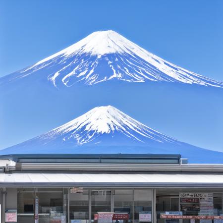 Mount_Fuji blue_sky no_humans train_station FJLS Fujiyama mountain day snow sky