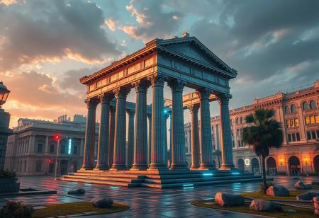 beautiful Roman architecture, with cyberpunk elements
