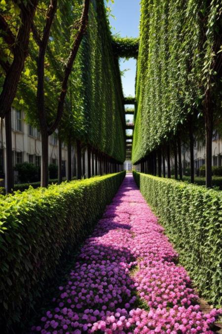 City Covered in Vines and Flowers: Colorful blooms, sweet scents, and a world where nature took over.