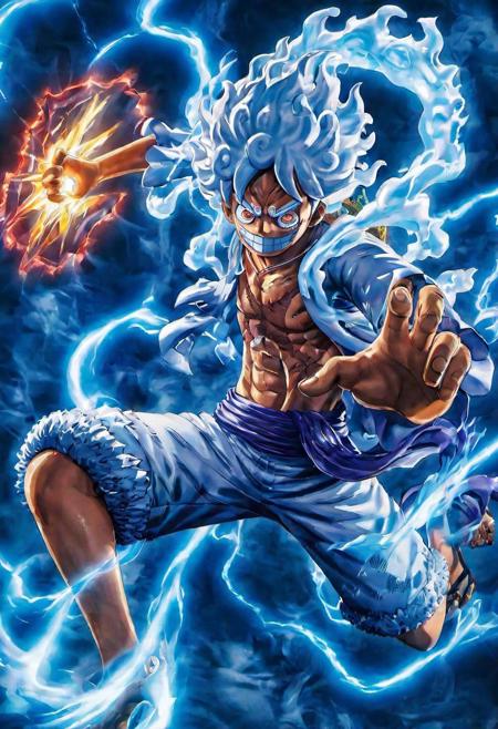 (Close Portrait),(Figure:-0.2), (Smilex2:1.0), a Luffy gear 5 in  Wano ,  full body, close eyes, (best quality, masterpiece, detailed, highly detailed face),(high definition face:1.0), 8k, (solo), amazing perspective, profesional composition ,