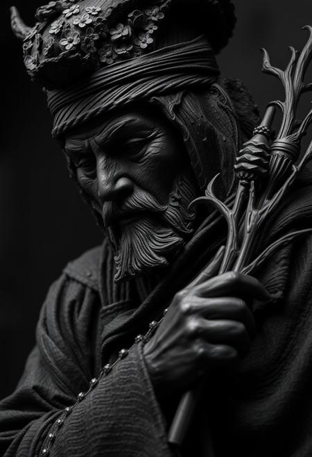 Spice Trade in the East,
combining elements of dark sculpture, character portrayal, and monochromatic photography to create a captivating and immersive composition that delves into the depths of emotion and narrative