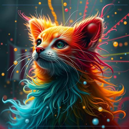 Cats face, long pointed ears, soft hair, bright blue eyes, alert,