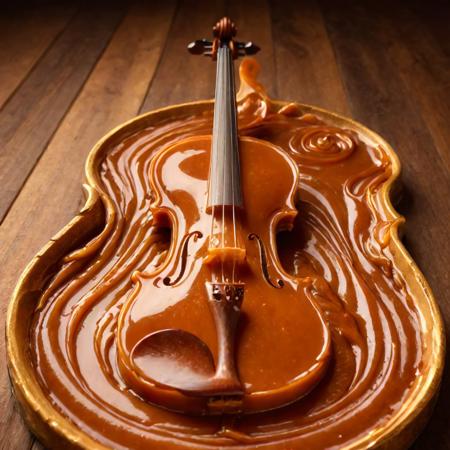 caramel sauce, violin made of flowing caramel, rich golden surface, chocolate wood grain neck, soft spotlights on a dessert stage
,
masterpiece, best quality, high detail, cinematic lighting, vibrant colors, sharp focus, beautiful composition, symmetrical face, intricate detail, depth of field, clean background, dynamic pose, concept art, fantasy style