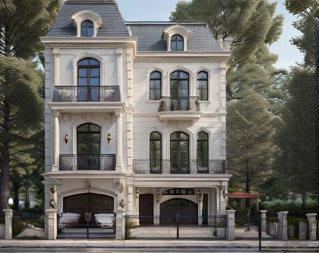 masterpiece, (photorealistic:1.2), best quality, ultra high res, exterior,architechture,modern house,white wall, glass windows,,trees,traffic road,design,trees around, blue sky,in the style of realistic hyper-detailed rendering, 32k uhd, luxury neoclassical villa, in the style of neoclassical scenes, hallyu, white, (dark navy roof:1.2), daylight, decorative art nouveau, les nabis, blue sky, (tree: 0.4)
 <lora:neoclassical villa - PHK:0.6>, masterpiece,ultra realistic,32k,extremely detailed CG unity 8k wallpaper, best quality