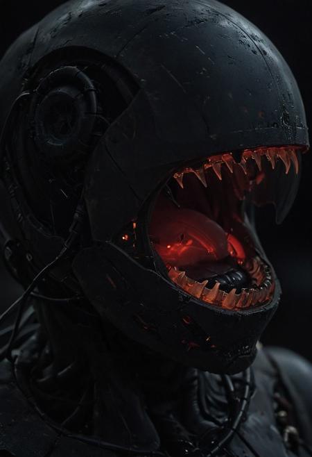 (((extreme close up details of skin, mouth))) Closeup Portrait of DARK outworn Sci-fi Cyborg with translucent vampire teeth, wires and cables implementation overall face,
darkness, atmospheric haze, Film grain, cinematic film still, shallow depth of field, highly detailed, high budget, cinemascope, moody, epic, OverallDetail, 2000s vintage RAW photo, photorealistic, candid camera, color graded cinematic, eye catchlights, atmospheric lighting, imperfections, natural, shallow dof