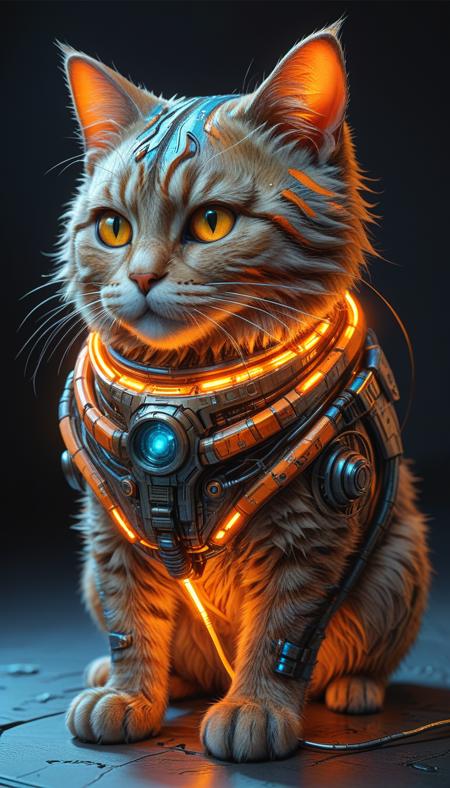 (in ARTIST style:1.4), (masterpiece:1.7), properly positioned, straight,
cat device with (science fiction texture, science fiction skin, someplastic, , cable, science fiction, from above, old style, device, wearable item) fluffy,
orange neon color,
(masterpiece:1.8), (highest detailed:1.8), perfectly lighted, (contrast), (saturated), (((sharp focus))),
(hyperdetailed:1.3), (intricate details:1.2), (Refined details:1.3), (best quality:1.5), highly detailed textures, vibrant colors,
(ultra sharp focus:1.8), (thin lines:1.8), (best quality:1.8),
<lora:Apparatus_-_Traction_City_Walkers_Vehicles:0.7>,