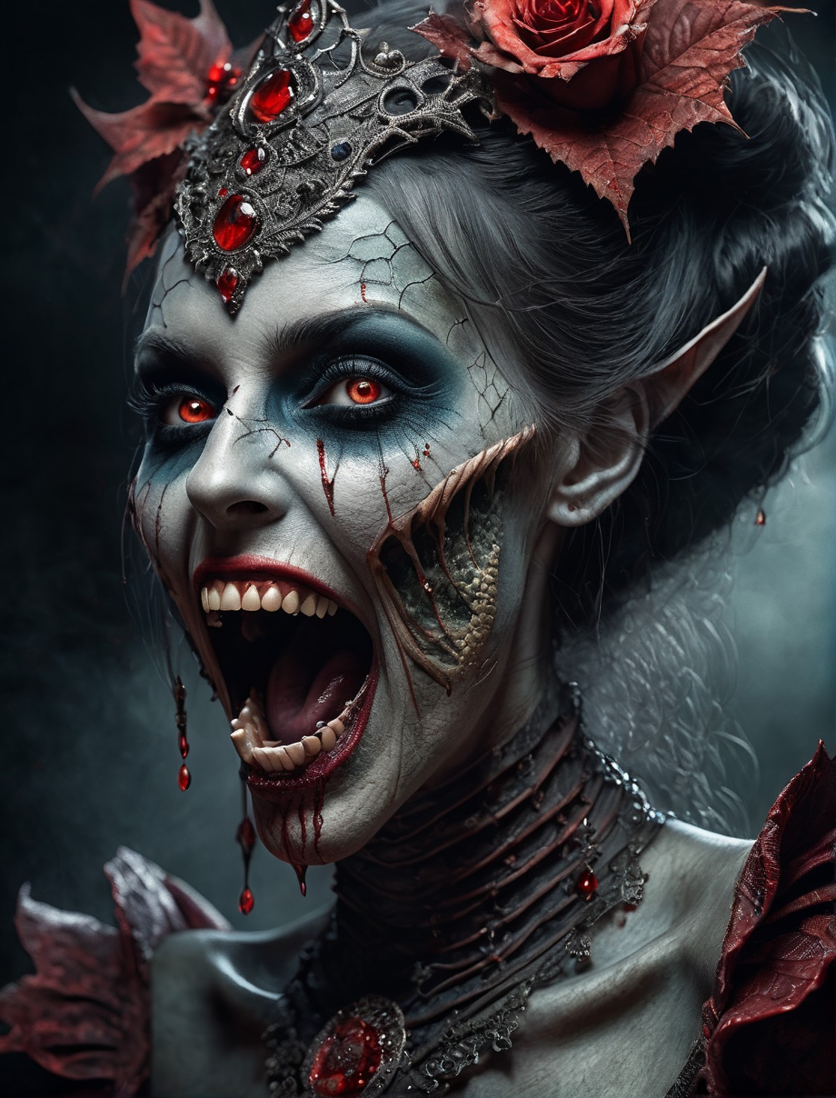 Horror-themed ethereal fantasy concept art of macabre style, body portrait, Fairy tales sorcerer woman, Infection Macabre ...